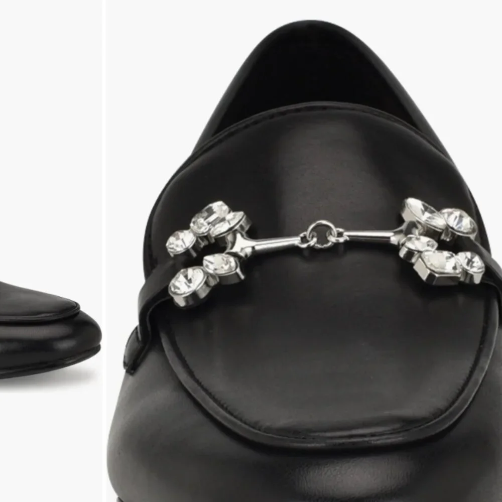 Nine West Women's Black Base Crystal Embellished Bit Slip-on Loafer Glam Goth 8M